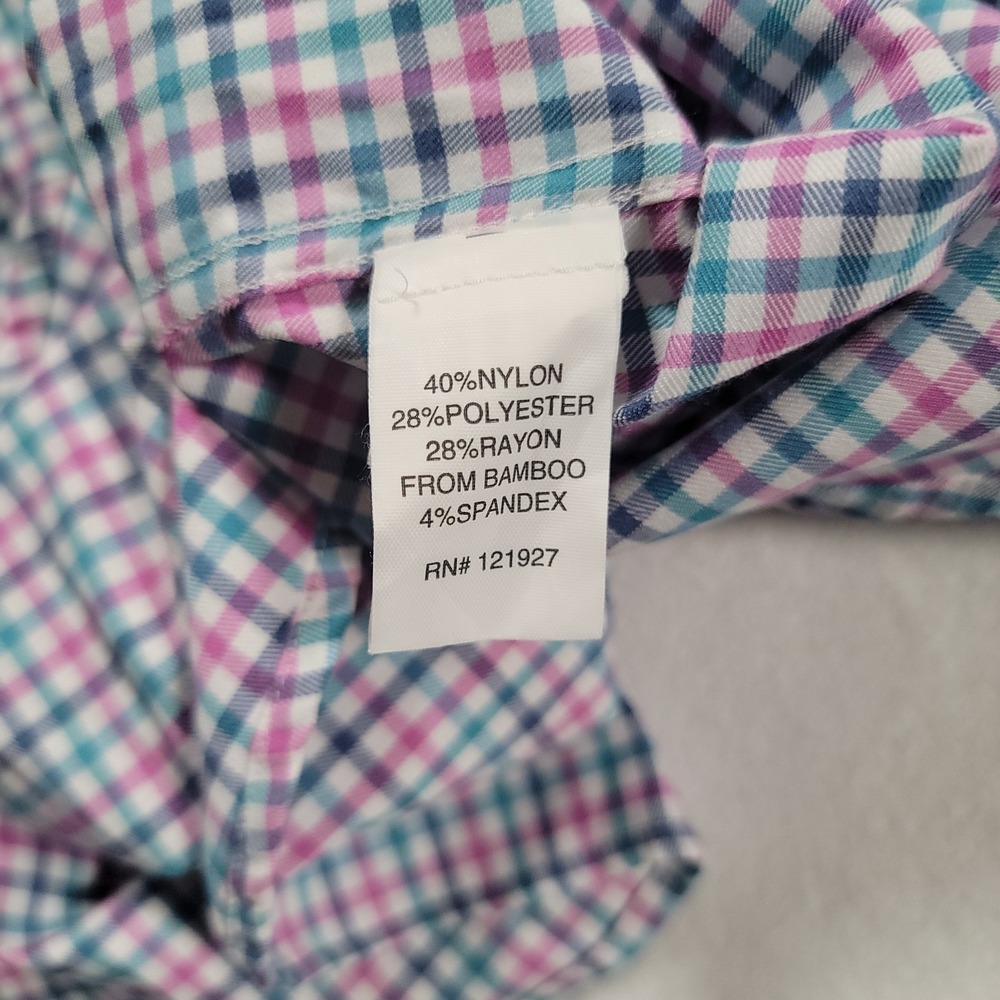 Johnnie-O Stan Prep-Formance Button Down Shirt Large Strawberry Plaid Stretch - Picture 7 of 11